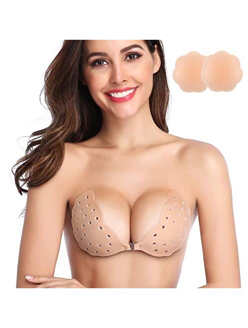 Niidor Sticky Bra, Breathable Strapless Bra Adhesive Push Up Backless Bras for Women