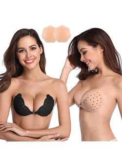 LELINTA 2 Piece Pack Women Self-Adhesive Push Up Bra Silicone Chest  Stickers Nipple Cover Pasties Bra Lady Seamless Gather Invisible Bra 