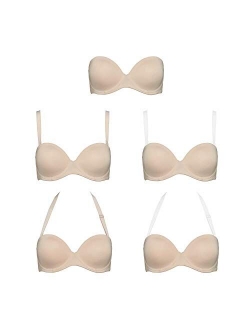 Vgplay Women's Full Figure Strapless Bra with Invisible Straps Clear Back Low Convertible Bras Plus Size