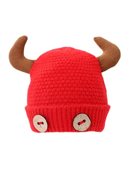 Kids Winter Hat Toddler Knit Horns Hats Winter Warm Cap for Girls Boys Baby Outdoors Cap (Color : Red, Size : 5-24 Months)