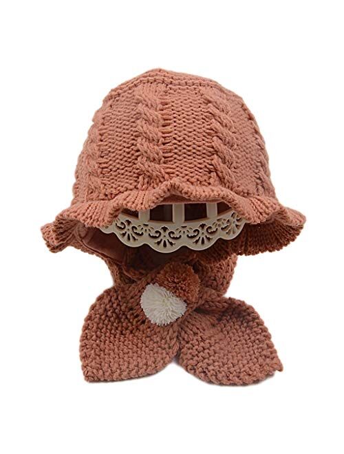 Toddler Winter Hat Scarfs with Hood, Cute Baby Kids Warm Knitted Earflap Caps for Girls Outdoors Cap (Color : Caramel, Size : 6-16 Months)