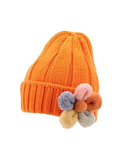 Toddler Baby Girl Lovely Flowers Knit Hat Winter Soft Warm Hats Outdoors Cap (Color : Red, Size : 6-36 Months)