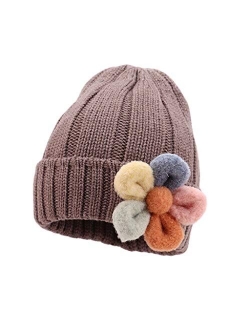 Toddler Baby Girl Lovely Flowers Knit Hat Winter Soft Warm Hats Outdoors Cap (Color : Red, Size : 6-36 Months)