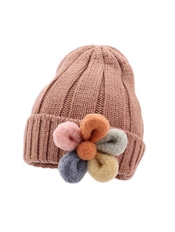 Toddler Baby Girl Lovely Flowers Knit Hat Winter Soft Warm Hats Outdoors Cap (Color : Red, Size : 6-36 Months)