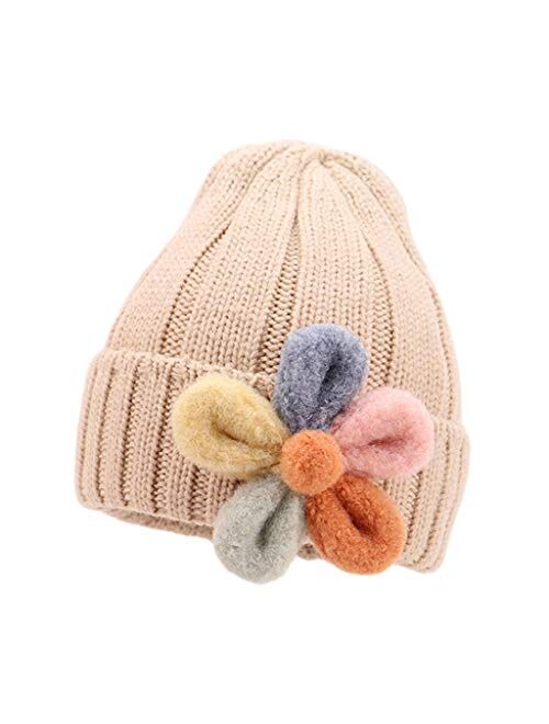 Toddler Baby Girl Lovely Flowers Knit Hat Winter Soft Warm Hats Outdoors Cap (Color : Red, Size : 6-36 Months)