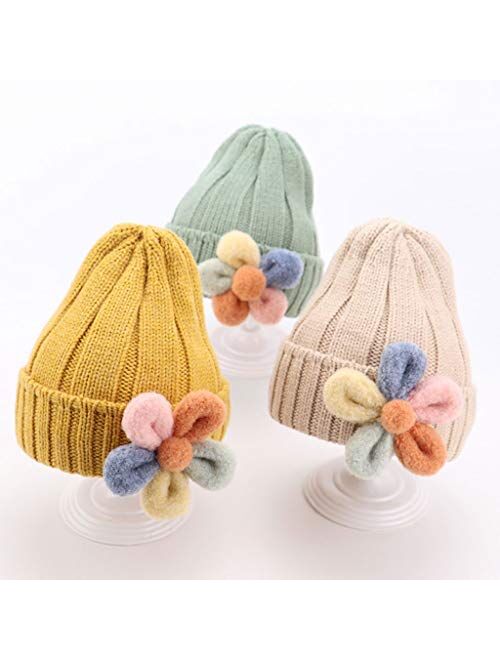 Toddler Baby Girl Lovely Flowers Knit Hat Winter Soft Warm Hats Outdoors Cap (Color : Red, Size : 6-36 Months)