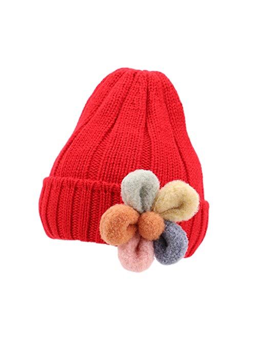 Toddler Baby Girl Lovely Flowers Knit Hat Winter Soft Warm Hats Outdoors Cap (Color : Red, Size : 6-36 Months)