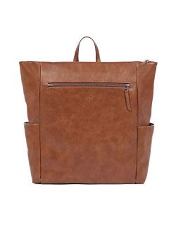 - Minimal Diaper Pack Backpack - Large Internal Storage 7 Pockets 4 External Pockets Wipeable Vegan Leather