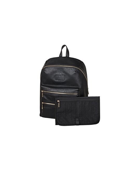 The Honest Company City Backpack, Black | Sturdy Vegan Leather Backpack | Diaper Bag | Changing Pad with Zippered Pocket | Unisex Backpack | Stylish and Functional