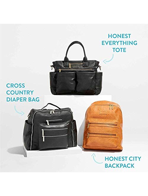 The Honest Company City Backpack, Black | Sturdy Vegan Leather Backpack | Diaper Bag | Changing Pad with Zippered Pocket | Unisex Backpack | Stylish and Functional