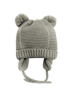 Pinellia Kids Warm Knitted Hat Bear Ears Cute Baby Hat Soft Cotton Beanie Double Layer Warm Winter Hat for