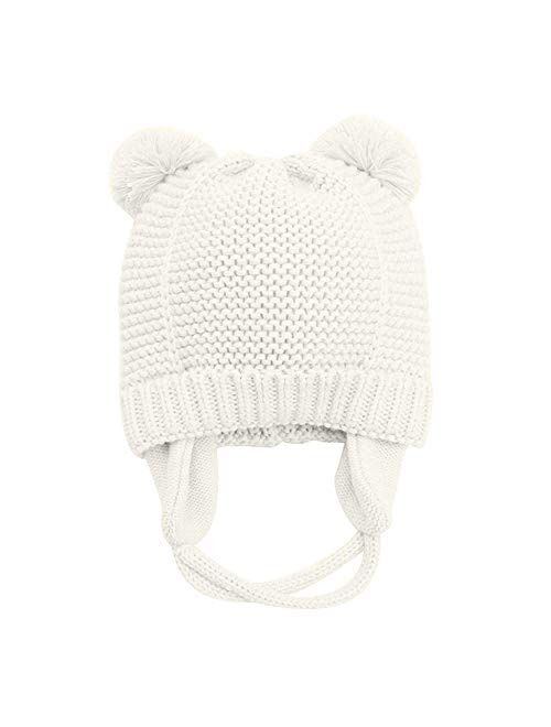 Pinellia Kids Warm Knitted Hat Bear Ears Cute Baby Hat Soft Cotton Beanie Double Layer Warm Winter Hat for