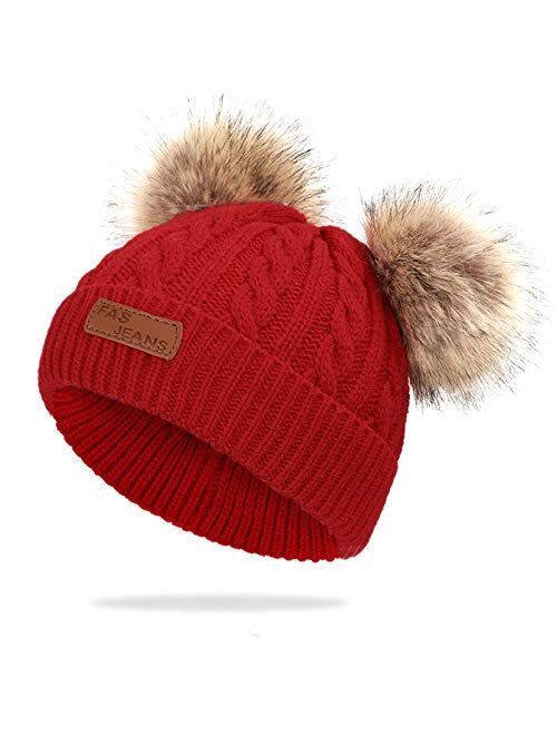 Pinellia Winter Hat for Girls Knit Pompom Children Hats Warm Baby Beanie Detachable Pom Pom Kids Hat for Boy Baby Cap