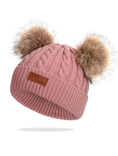 Pinellia Winter Hat for Girls Knit Pompom Children Hats Warm Baby Beanie Detachable Pom Pom Kids Hat for Boy Baby Cap