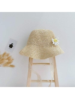 XKMY Sun Hats Summer Children's Straw Hat Girl Hat Korean Version Sunscreen Sun Hat Summer Baby Sun Flower Sun Hat (Color : Green, Size : One Size)