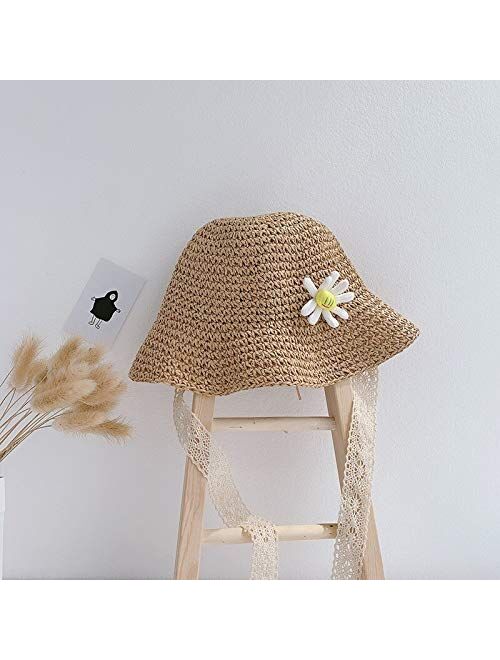 XKMY Sun Hats Summer Children's Straw Hat Girl Hat Korean Version Sunscreen Sun Hat Summer Baby Sun Flower Sun Hat (Color : Green, Size : One Size)