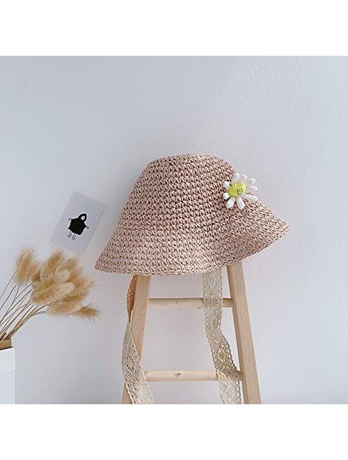 XKMY Sun Hats Summer Children's Straw Hat Girl Hat Korean Version Sunscreen Sun Hat Summer Baby Sun Flower Sun Hat (Color : Green, Size : One Size)