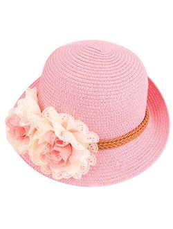 Sun Hats Fashion Baby Girls Children Kids Summer Flower Sun Adumbral Straw Hat Beach Cap Kids Gift Straw Hat (Color : Beige)