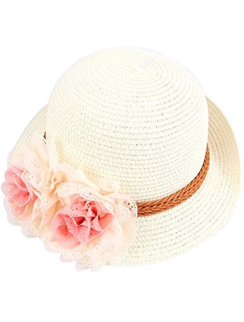 Sun Hats Fashion Baby Girls Children Kids Summer Flower Sun Adumbral Straw Hat Beach Cap Kids Gift Straw Hat (Color : Beige)