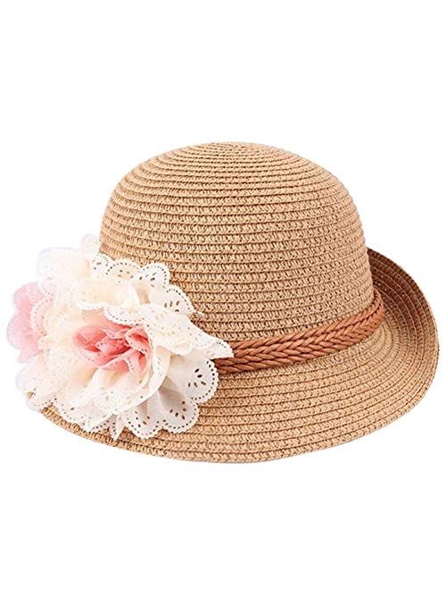 Sun Hats Fashion Baby Girls Children Kids Summer Flower Sun Adumbral Straw Hat Beach Cap Kids Gift Straw Hat (Color : Beige)