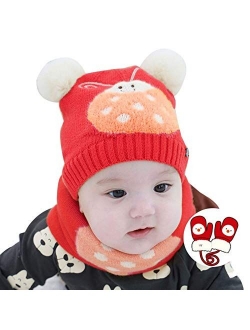 WMYATING Fashionable and Beautiful Autumn and Winter Must b Hat Cap Infant Knitted Winter Hat Scarf Gloves Set for 1-12 Months Baby Girl Boys Cotton Warm Skiing Cap Kids 