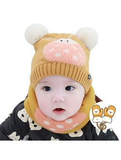 WMYATING Fashionable and Beautiful Autumn and Winter Must b Hat Cap Infant Knitted Winter Hat Scarf Gloves Set for 1-12 Months Baby Girl Boys Cotton Warm Skiing Cap Kids 