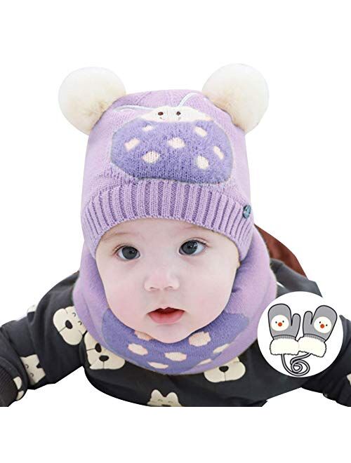 WMYATING Fashionable and Beautiful Autumn and Winter Must b Hat Cap Infant Knitted Winter Hat Scarf Gloves Set for 1-12 Months Baby Girl Boys Cotton Warm Skiing Cap Kids 