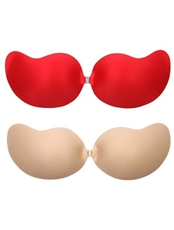 Adhesive Bra Invisible Sticky Sexy Push Up Lift Nipplecovers Strapless Backless Silicone Bra 2 Set Lemon and Orange Flavor