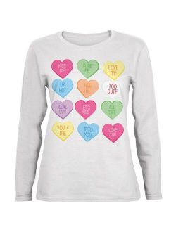 Valentine's Day Candy Hearts White Womens Long Sleeve T-Shirt - 2X-Large