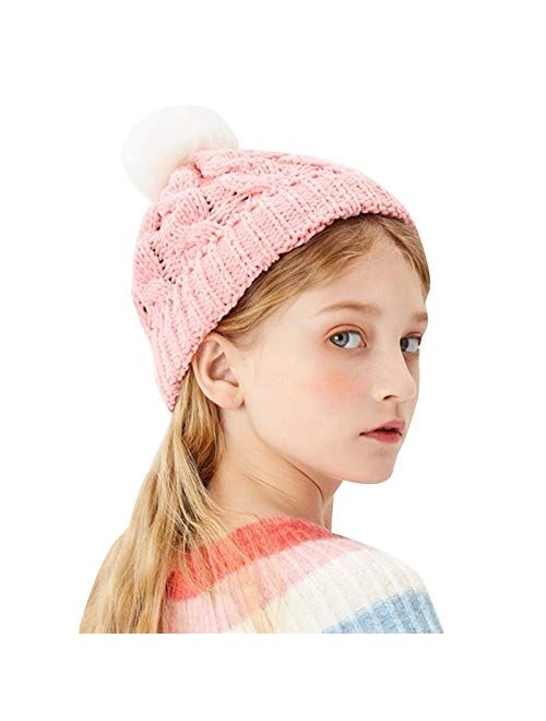 WFF Hat Cap Baby Winter Warm Knit Hat with Pompom Soft Comfortable Infant Toddler Beanies for 4-8 Years Old Boys Girls (Color : Pink, Size : 150cm/59.05in)