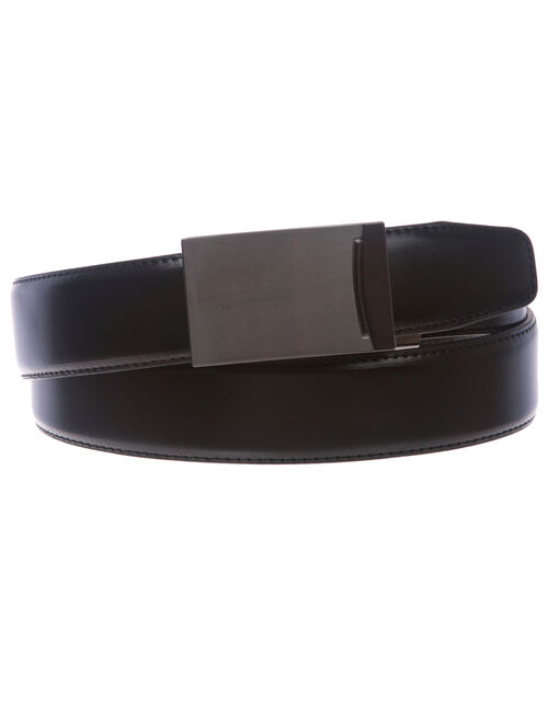 Men's Feather Edged Slide Leather Dress Belt with Automatic Buckle