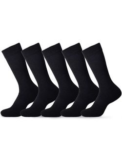 Dress Socks for Men- 5 Pack Mens Argyle Black or Solid Premium Cotton- Mid Calf