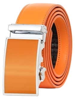 Falari Leather Dress Belt Ratchet Belt Holeless Automatic Buckle Adjustable Size