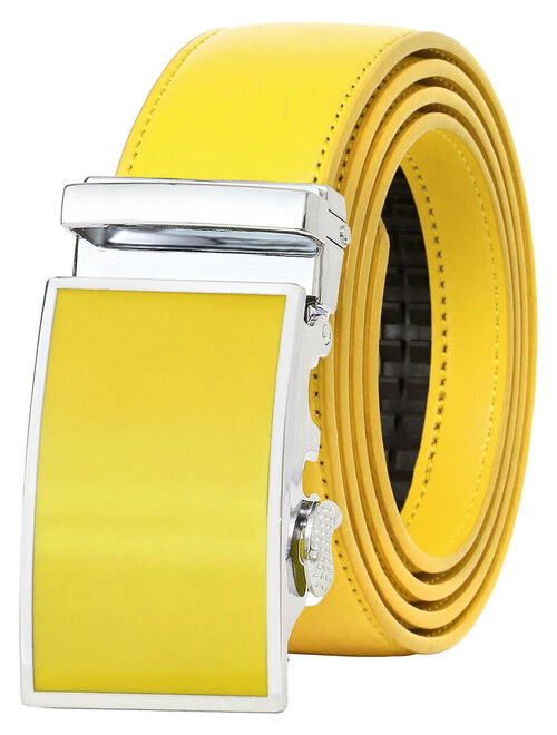 Falari Leather Dress Belt Ratchet Belt Holeless Automatic Buckle Adjustable Size