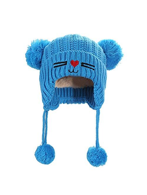 Fashion Winter Warm Lined Cartoon Knitted Hat Infant Toddler Kids Beanie Hat Girls Boys. Styling (Color : Gray)