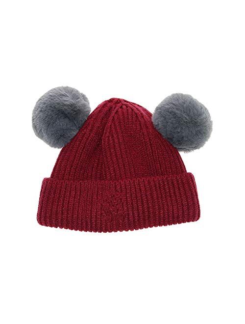 Fashion Winter Warm Lined Cartoon Knitted Hat Infant Toddler Kids Beanie Hat Girls Boys. Styling (Color : Red)