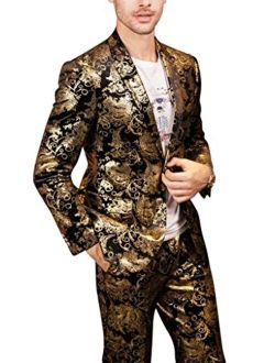 MOGU Mens Luxury Gold Suits 2-Piece Set
