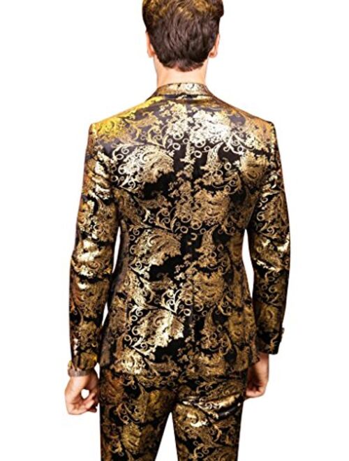 MOGU Mens Luxury Gold Suits 2-Piece Set