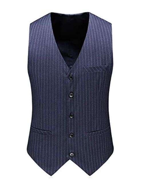 MOGU Mens Pinstripe Double Breasted Blazer Waist Coat and Pants for Prom Wedding