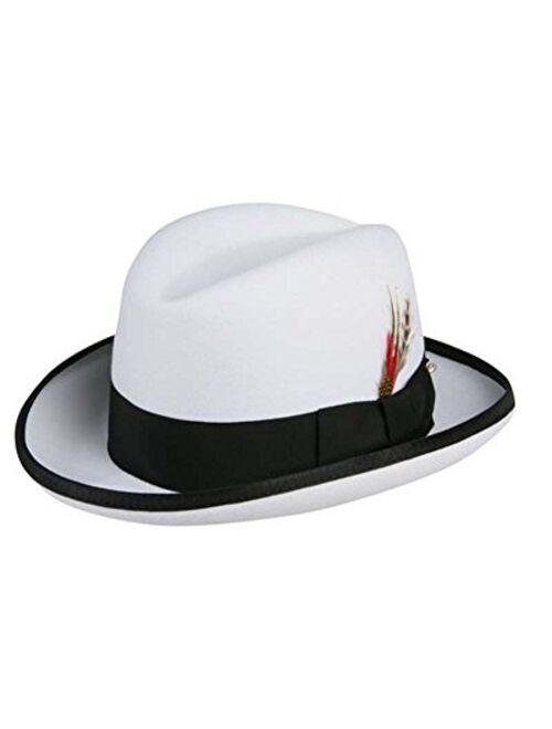 Godfather Homburg Fedora Hat in White with Black Band