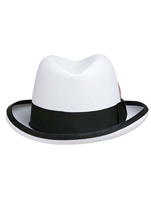 Godfather Homburg Fedora Hat in White with Black Band