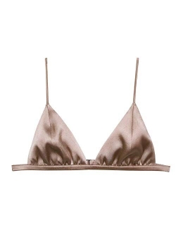 SilRiver Women's Silk Satin Triangle Bralette Soft Cup Wireless Bra Smooth and Comfortable Wire Free Bra Top