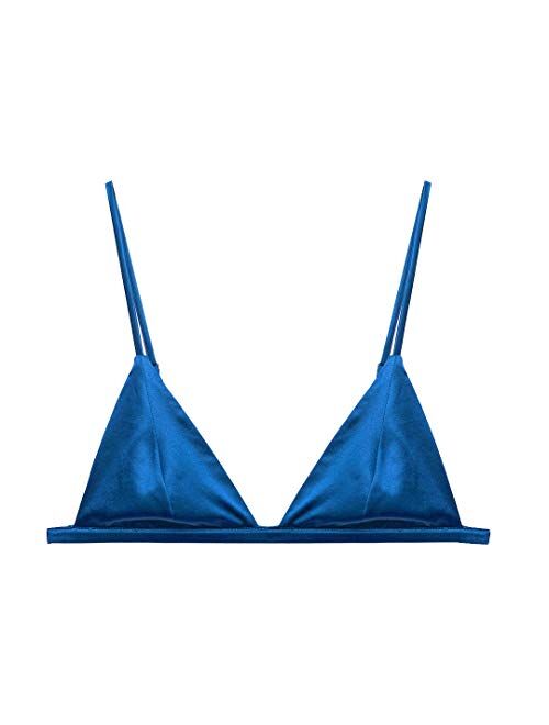 SilRiver Women's Silk Satin Triangle Bralette Soft Cup Wireless Bra Smooth and Comfortable Wire Free Bra Top