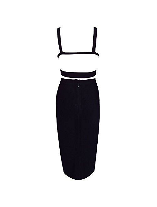 HLBandage Strap Solid Backless Crop Top and Midi Skirt Two Piece Set Bandage Dress