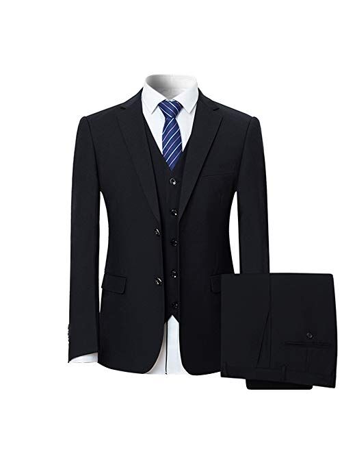 Mens Slim Fit Suit Solid Color Formal Business 2 Button 3-Piece Suit Set