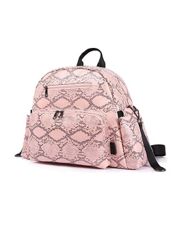 QERNTPEY Diaper Bags Mother's Diaper Backpack Waterproof Bag Snake Pattern Fashion Baby Travel Diaper Bag Large Capacity Storage (Color : Pink, Size : 40x35x13cm)