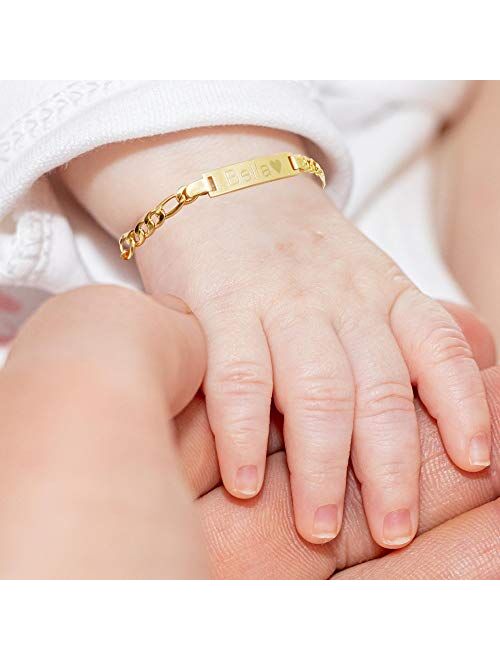 14k Kids Gold ID Bracelet with Gold Name Overlay and Wide Figaro Chain —  MyAZGold