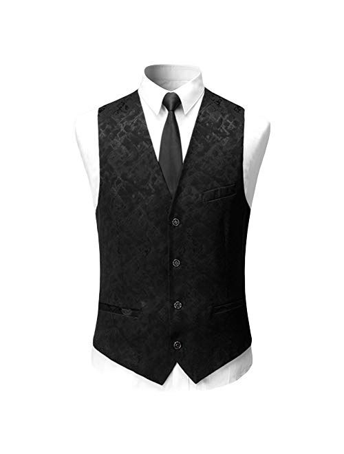 Men's Formal Elegant Solid Two Button 3 Pieces Suit Single Breasted Blazer Vest Pants Set