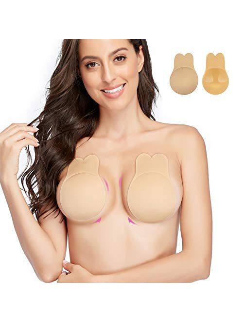 lalaWing Strapless Bra Rabbit Ears Lift Invisible Pastie Adhesive Breast Petals Reusable Easy to Clean