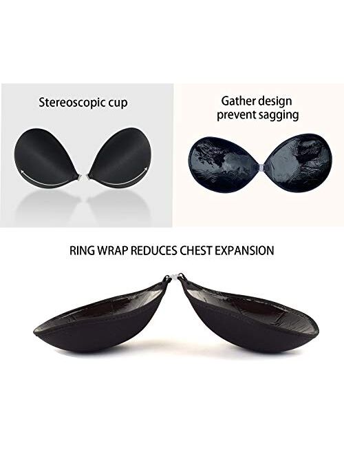 Raylarnia Sticky Bra,2 Pairs Push Up Strapless Self Adhesive Bra Invisible Backless Reusable Silicone Bra